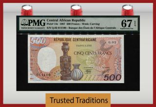 Tt Pk 14c 1987 Central African Republic 500 Francs Pmg 67 Epq Gem Unc