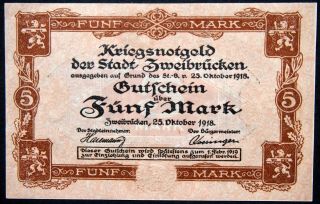 ZweibrÜcken 1918 5 Mark Grossnotgeld German Notgeld Banknote