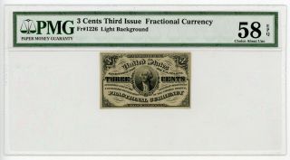 3rd Issue Fr.  1226 (light Background) 3c U.  S.  Fractional Currency - Pmg 58 Epq