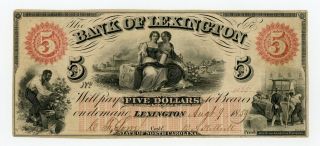 1859 $5 The Bank Of Lexington,  North Carolina Note W/ Slaves