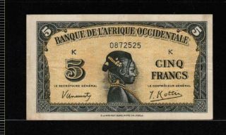 French West Africa 5 Francs 1942 Crisp Circulated - Rare