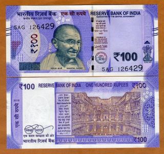 India,  100 Rupees,  2018,  P -,  Unc Gandhi,  Redesigned,  Colors