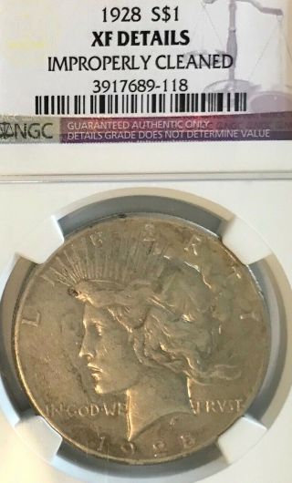 1928 P Peace Silver Dollar NGC XF Details 3