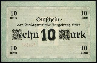 AUGSBURG 1918 10 Mark Grossnotgeld German Notgeld Banknote Bavaria 2