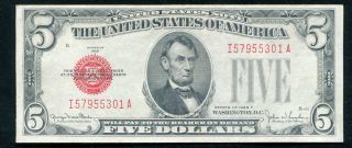 1928 - F $5 Red Seal Legal Tender United States Note Gem Unc