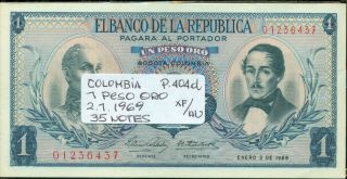 Colombia Bundle 35 Notes 1 Peso Oro 2.  1.  1969 P 404d Xf/au
