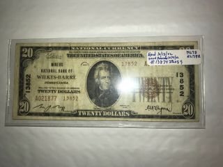 1929 $20 The Miners National Bank Of Wilkes Barre,  Pa National Currency