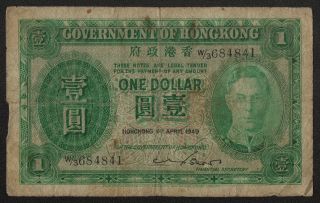 Hong Kong (p324a) 1 Dollar 1949 Vg,
