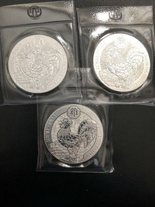 2017 Rwandan Lunar Year Of The Rooster 1 Oz.  999 Silver Bu Round Bullion Coins 3