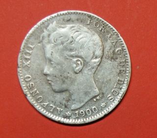 Spain : Silver One Peseta 1900.  0.  835 Silver