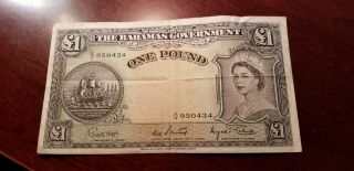 Bahamas - 1953 1 Pound Note Queen Elizabeth Ll