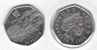 Uk United Kingdom 50 Pence Unc Coin 2011 Year Km 1166 London Olympic Aquatics