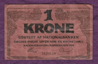 Old Antikk Banknote From Denmark - 1 Kroner 1914
