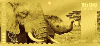 Tanzania 2018 1500 Shillings Big Five - Elephant 1g Proof Gold Note