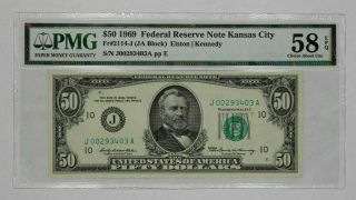 1969 $50 Federal Reserve Note Kansas City Pmg Cert Choice About Unc 58 Epq (403a