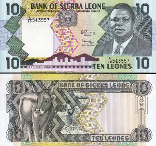 Sierra Leone 10 Leones,  1988,  Unc,  P - 15,  Prefix A