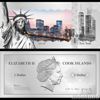 Skyline Note York Usa - Flexible 5 Gram Silver Dollar - 2017 Cook Islands $1