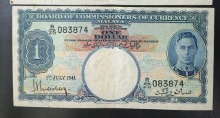 British Malaya $1 One Dollar Banknote,  1941 King George Vi,  Ef / Xf Grade