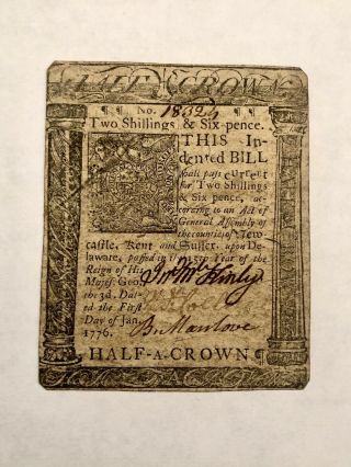 1776 Delaware Two Shillings And Six Pence Colonial Currency Vf Note