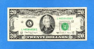 Repeater 1988 A $20 Federal Reserve,  Note,  San Francisco,  Repeater,  Scarce (1951)