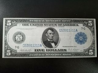 1914 $5 Federal Reserve Bank Note - Chicago Blue Seal
