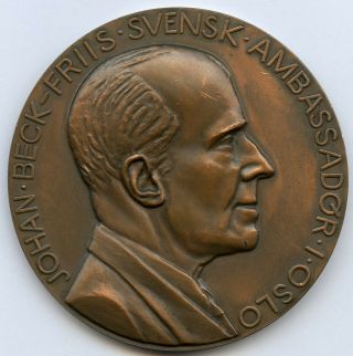 Sweden Norway Bronze Medal Beck - Friis Swedish Ambasador In Oslo 56mm 80gr
