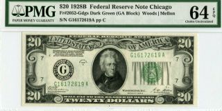 Fr 2052 - G $20 1928b Federal Reserve Note / Choice Uncirculated 64 Epq Pmg