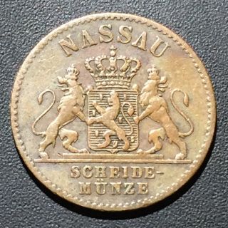 Old Foreign World Coin: 1860 German States Nassau 1 Pfennig