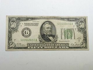 1928 - A $50 Federal Reserve Note,  Green Seal Frn