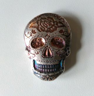 2 Oz.  999 Fine Silver Sugar Skull (rose) Mpm Day Of The Dead Bullion Art