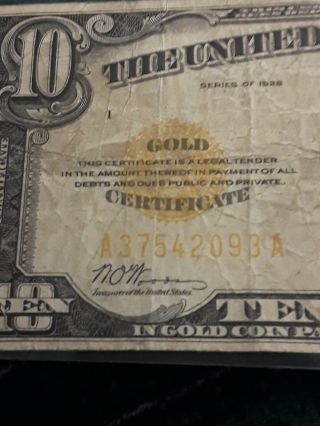 Series 1928 Ten Dollars $10 Gold Certificate Note | 8