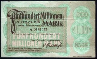Ludwigshafen 1923 500 Million Mark Inflation Notgeld German Banknote