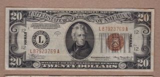 1934 - A - $20 - Hawaii - Brown Seal Federal Reserve Note - Solid Vf,  - L - A Block