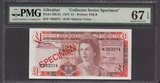 1 Pound 1975 Gibraltar - Specimen - Pmg Top Grade Pmg 67 Epq