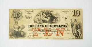 1860 $10 The Bank Of Royalton,  State Of Vermont Obsolete Bank Note