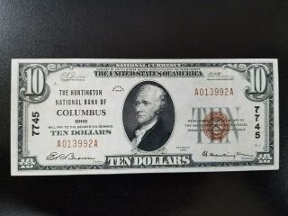 1929 $10 National Bank Note - The Huntington National Bank Of Columbus Ohio -.