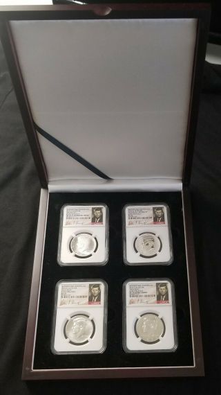 2014 Kennedy 50th Anniversary 4 Coin Set Ngc 70/70/70/70 In Wooden Box