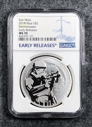 2018 Ngc Ms70 Niue Star Wars Stormtrooper Early Release Silver 1 Oz