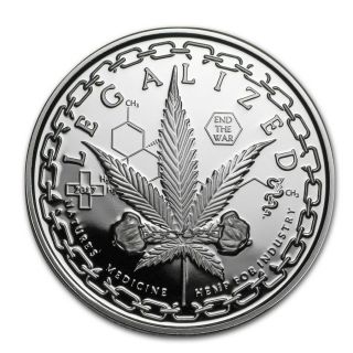 1 Oz Silver Proof Legalized Colorado.  999 Pure Cannabis Weed Pot Marijuana