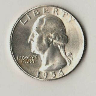 1954 - S Washington Quarter Dollar 90 Silver Coin Bu Uncirculated Blast White A,