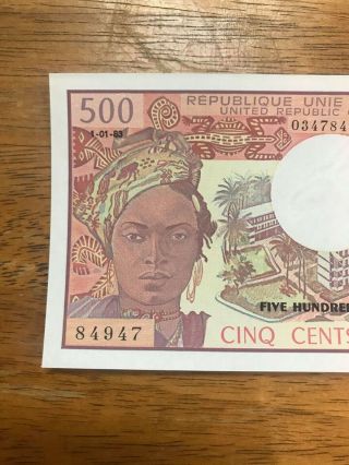 Cameroon Cameroun 500 Francs 1.  1.  1983 P15d UNC Prefix Y/14 2