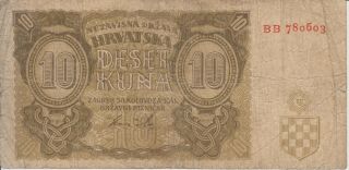 1941 Croatia 10 Kuna Ndh - Paper Money Banknote Currency
