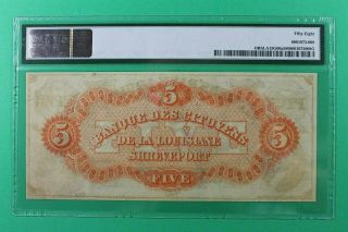 1860 ' s $5 Citizens Bank Louisiana Shreveport Obsolete PMG 58 Choice About Unc 2