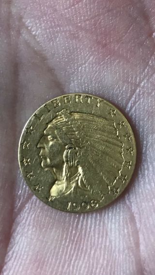 1908 2 1/2 Dollar Indian Head Gold Coin