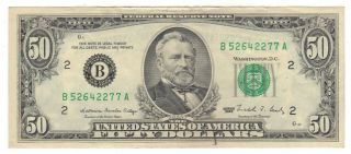 1988 York $50 Dollar Bill Federal Reserve Note Frn F - 2123b Crisp