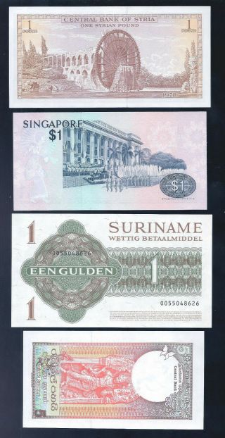 Singapore,  Suriname,  Syria & Ceylon,  4 Notes,  ALL CRISP UNC 2