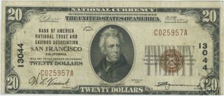 1929 Series $20 National Bank Of San Francisco Ca Type 1 Ch.  13044