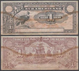 Ecuador - Banco Sur Americano,  1 Sucre,  1920,  Vf,  P - S251 (r)