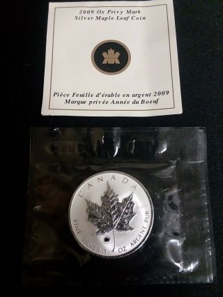 2009 Canada $5 Silver Maple Leaf Ox Privy Mark