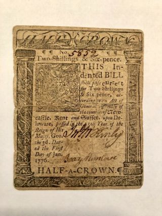 Delaware 1776 Two Shillings And Six Pence Colonial Currency Xf